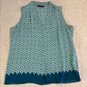 Rose & Olive Green Sleeveless Blouse, Sz L, EUC
